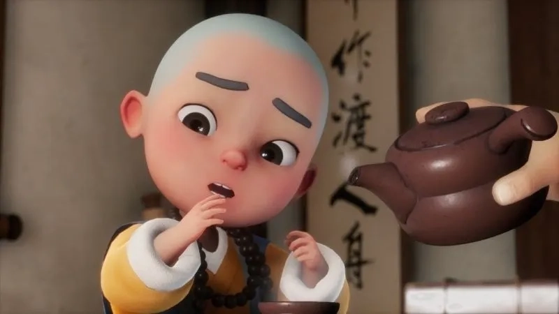 Hình ảnh chú tiểu an nhiên thể hiện sự tĩnh lặng và thanh thản