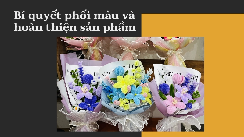Thành phẩm hoa kẽm nhung được phối màu hài hòa tinh tế